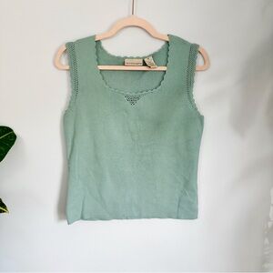 Vintage Y2K Crochet Dusty Aqua Mint Green Tank top Baby Tank Top Lace Detail